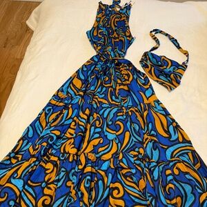 ZARA Abstract Print Maxi Dress with Matching Bag – Size M (NWT, $89.90)